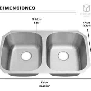 Tarja Fregadero Doble Submontar Acero Inoxidable 304 Plata